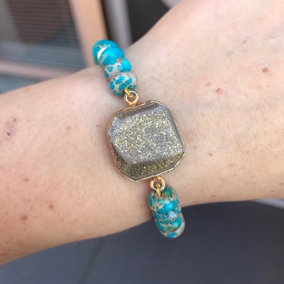 African Turquoise Druzy Beaded Bracelet - Picture 4 of 8