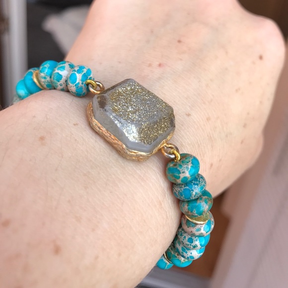 African Turquoise Druzy Beaded Bracelet - Picture 2 of 8