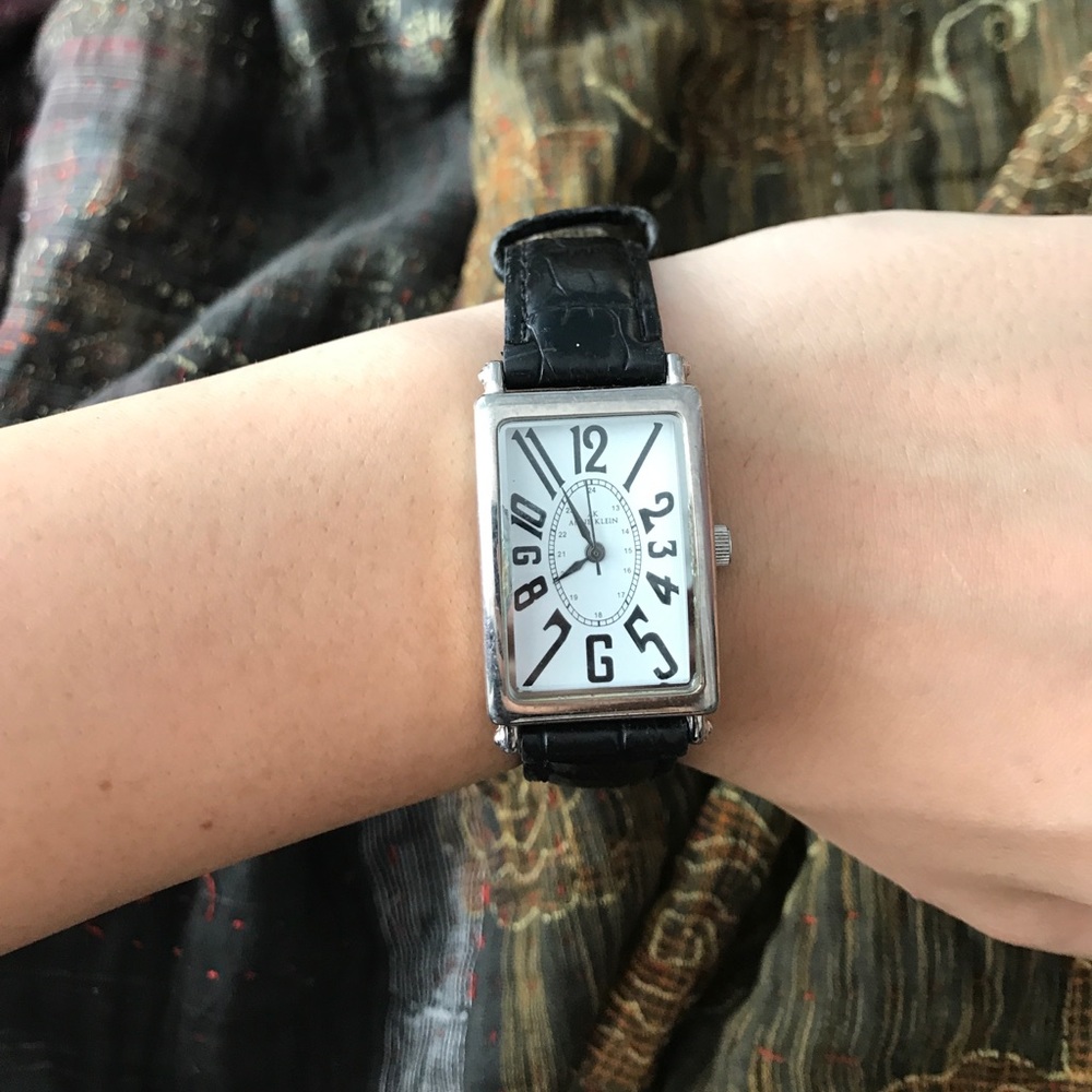 black leather anne klein watch