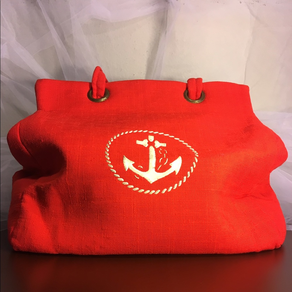 Red Anchor Tote with beautifully unique clasp