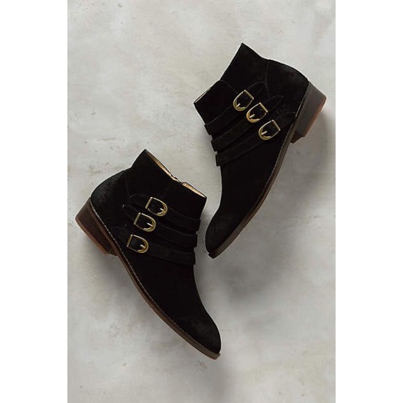 Black Suede Triple Threat Buckle Booties - Picture 2 of 3