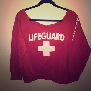 Off the shoulder lifeguard sweatshirt