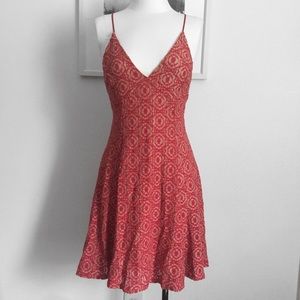 LUSH Red/Nude Lace Spaghetti Strap Dress (Size L)