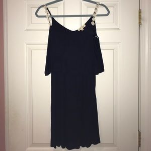 Navy Blue Dress with Daisy Straps
