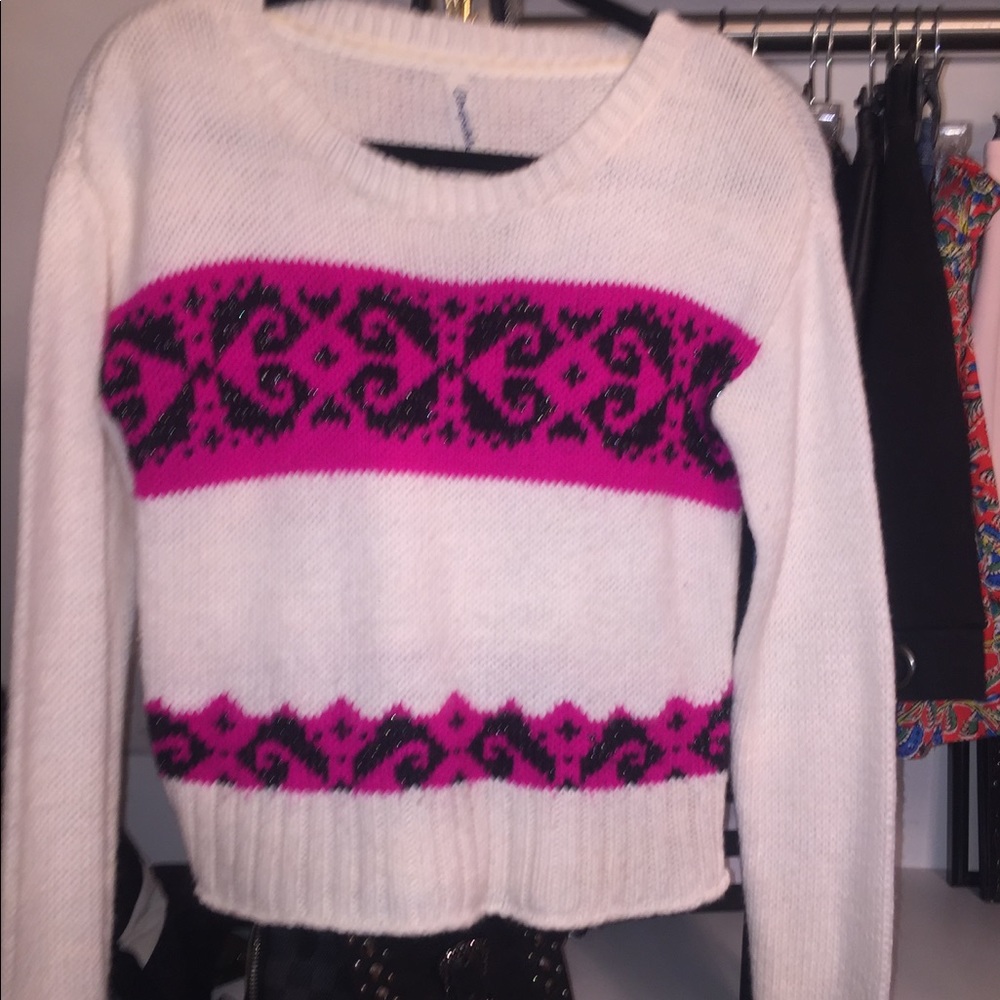 Pink and white knit sweater
