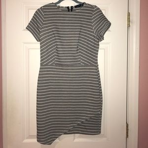 Gray and White Striped Business Casual Dress
