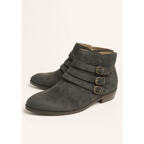 Gray Suede Triple Threat Buckle Low Profile Boots
