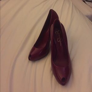 Dark Red Peeptoe Pumps