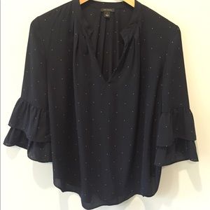 Ann taylor ruffle sleeve top in navy