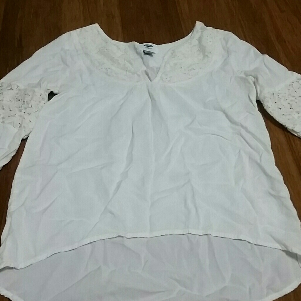 Girls High/Low Peasant Top with Lace paneling
