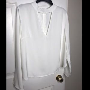 White Long sleeve choker Blouse NWT