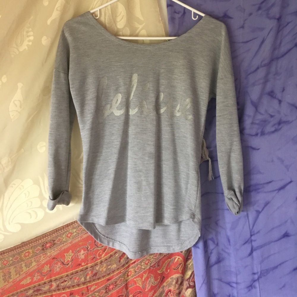 Grey long sleeve believe shirt