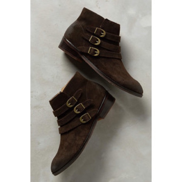 Brown Suede Triple Buckle Chelsea Ankle Booties