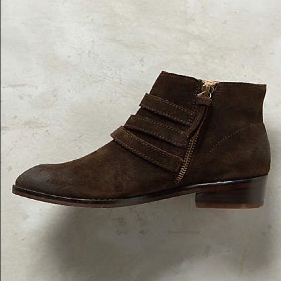 Brown Suede Triple Buckle Chelsea Ankle Booties
