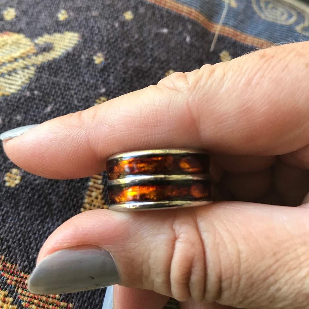 Cute amber ring. Stainless, size 7