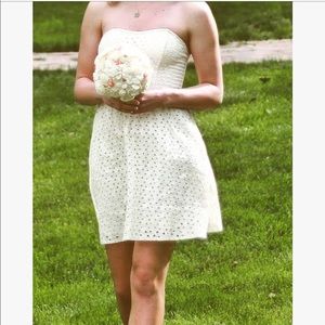 Blue Rain strapless, cream dress