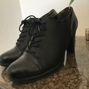black faux leather booties