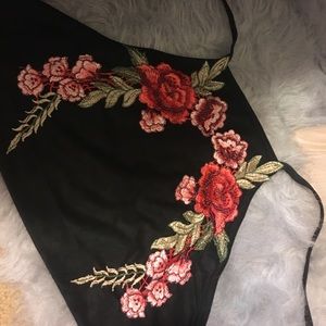 Halter top embroidered cropped top.