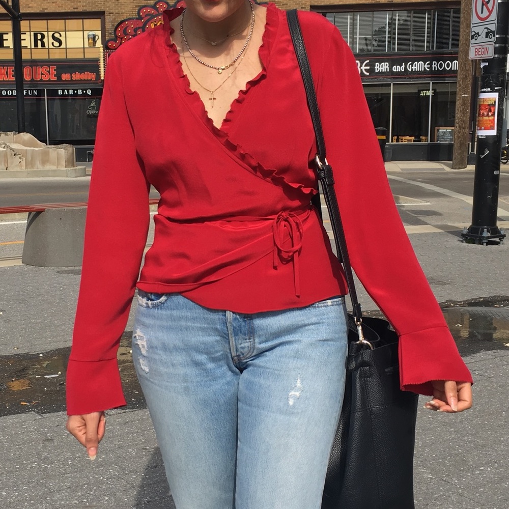 Wrap front tie blouse