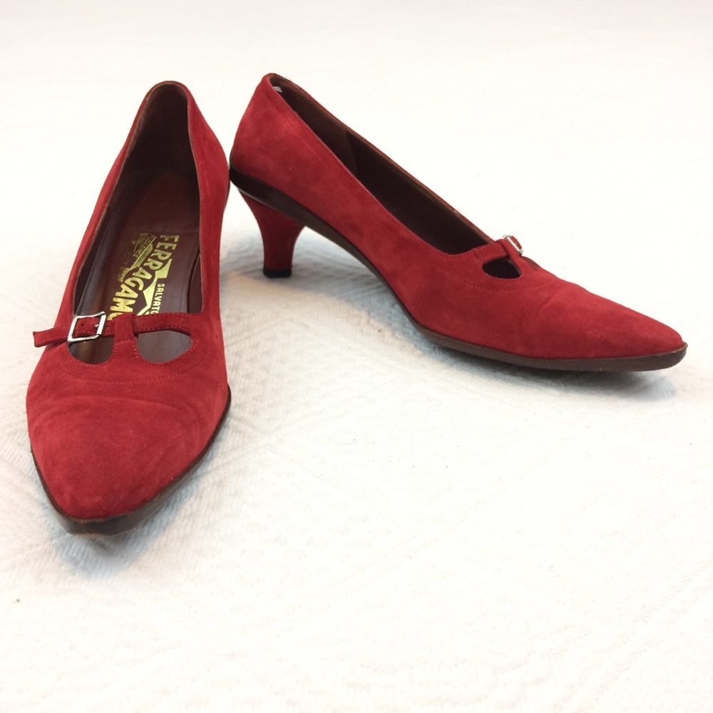 Vintage Salvatore Ferragamo Red suede heels