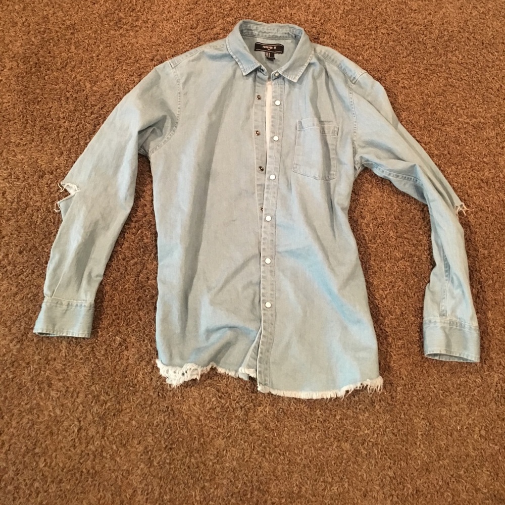Distressed bottom up jacket shirt