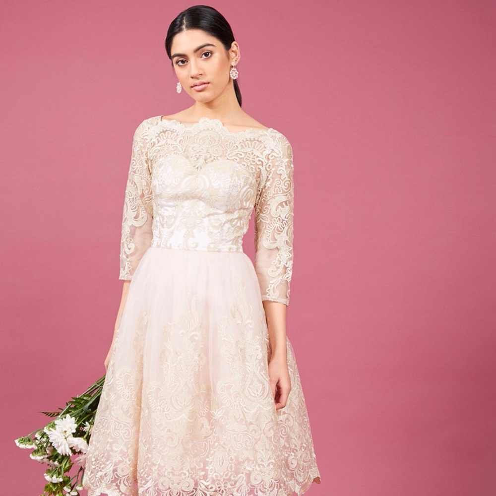 Modcloth Gilded Grace Lace Dress in Champagne