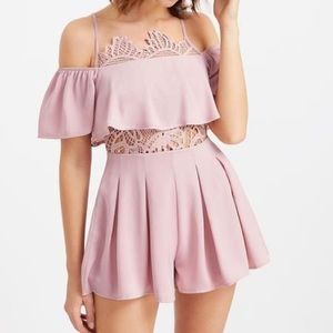 Pink Cold Shoulder Lace Romper