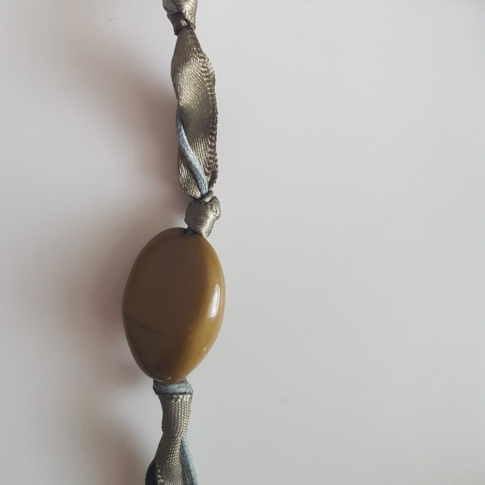 Boho Chic Earth Tone Bead Ribbon Necklace - Picture 4 of 5