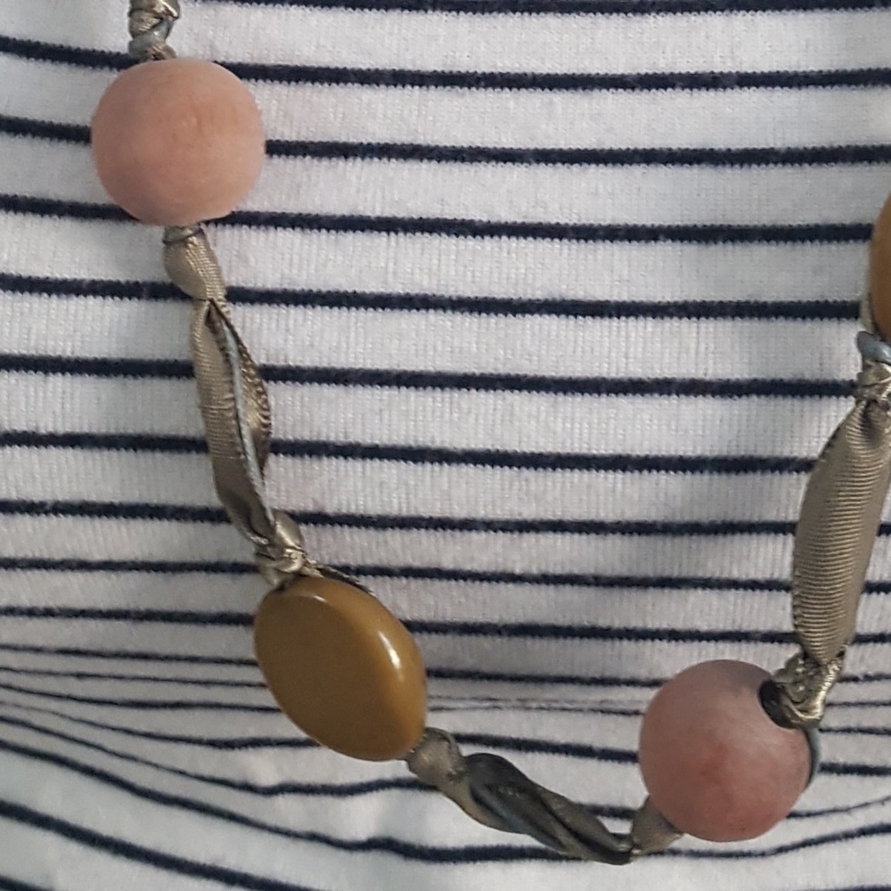 Boho Chic Earth Tone Bead Ribbon Necklace - Picture 3 of 5