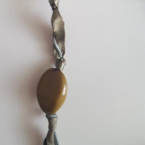 Boho Chic Earth Tone Bead Ribbon Necklace - Picture 4 of 5