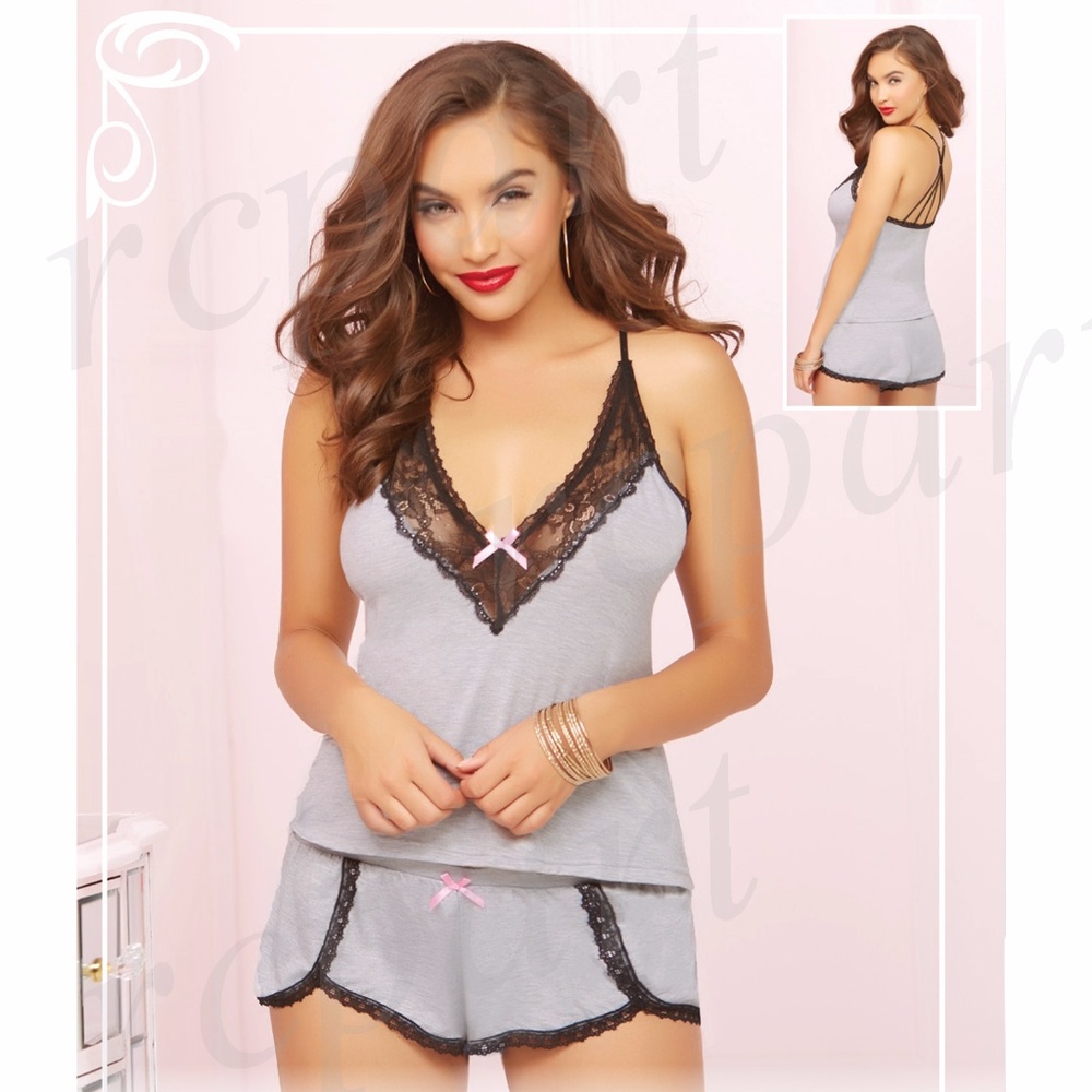 Knit cami & short set heather gray S M L XL 10608