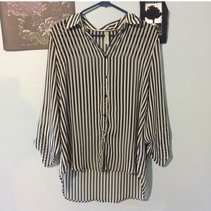 Striped black and white button up shirt sheer