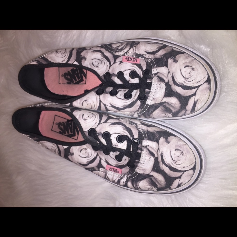 Vans black and white floral sneakers