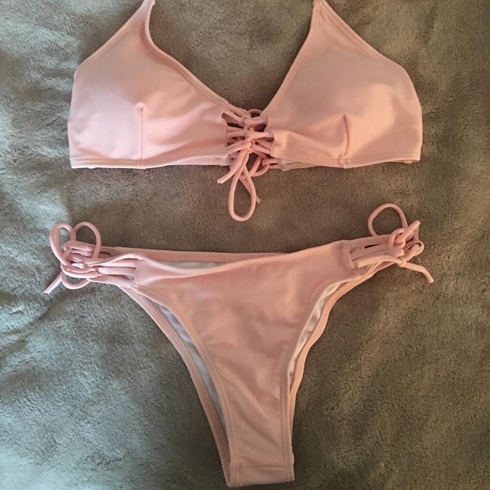 Light Pink Lace Up Bikini