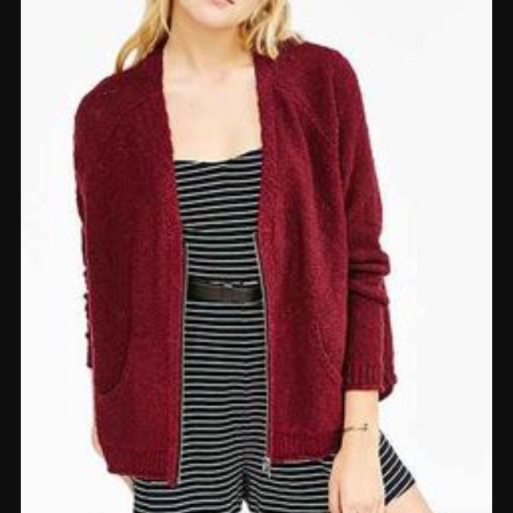 Silence + Noise Burgandy Zip Up Cardigan
