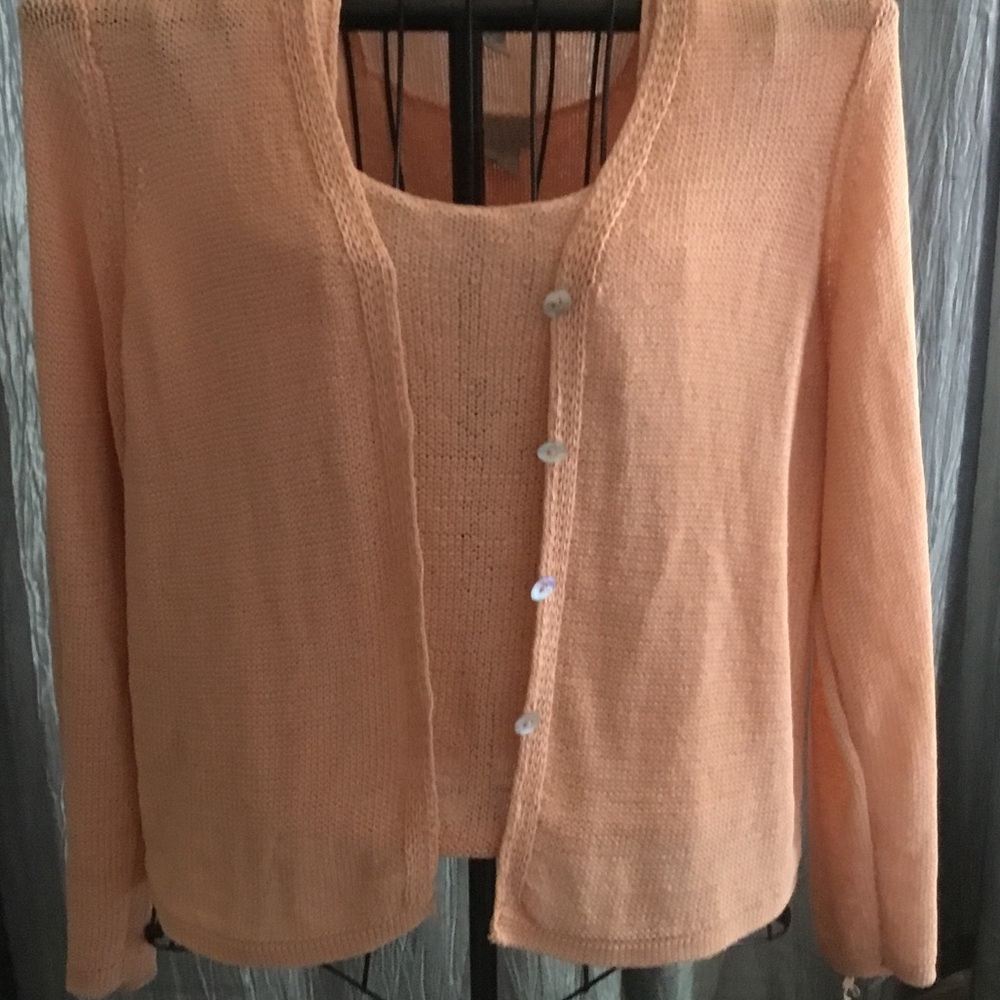 Peach cotton knit Shell and Cardigan Set
