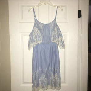 Blue dress, w/ white lace