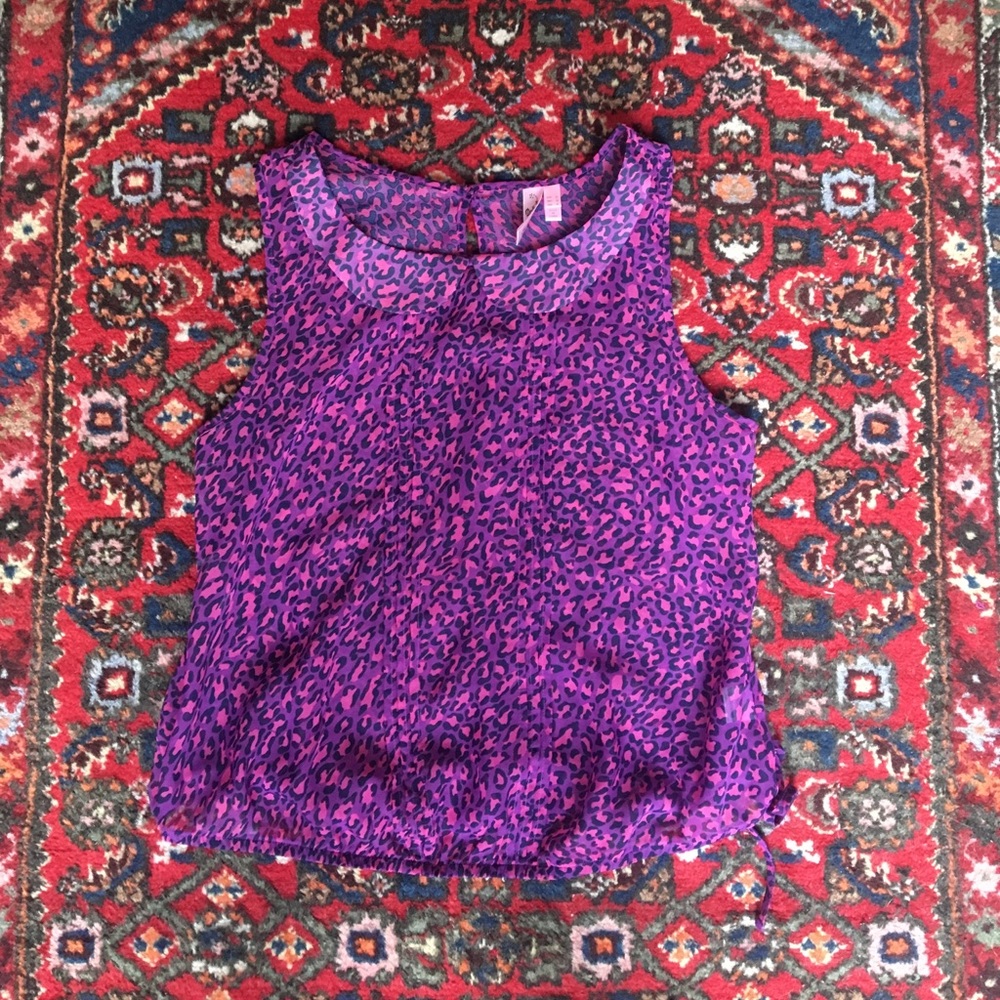 Pink and purple leopard print sheer blouse