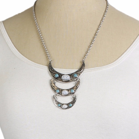 Gray & Silvertone Crescent Pendant Necklace! - Picture 2 of 2