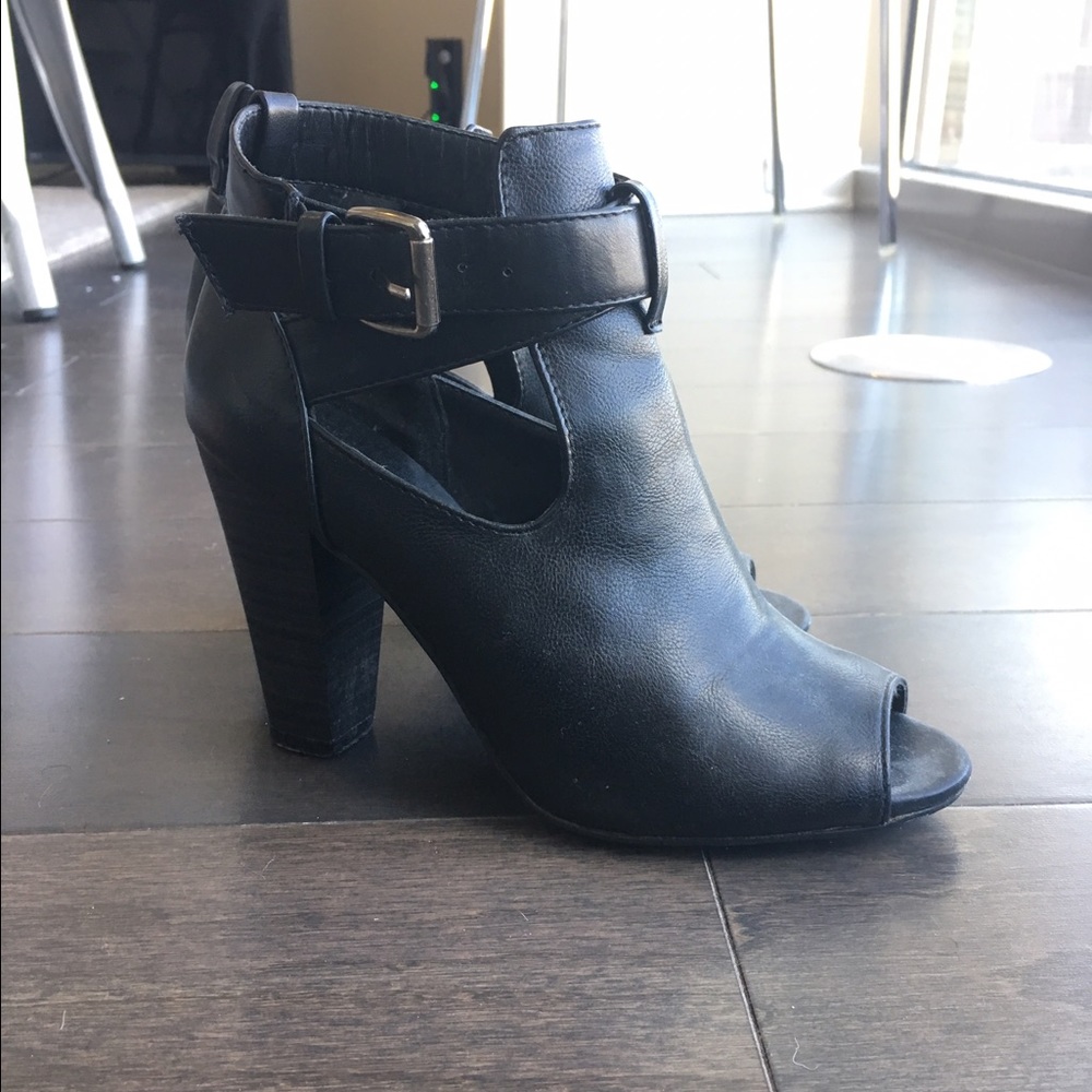 Black leather booties