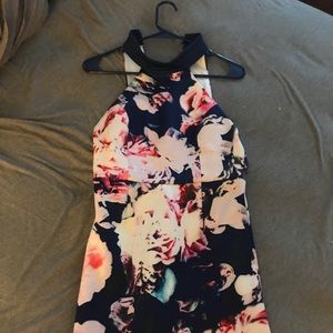 Navy blue and pink flower print dress