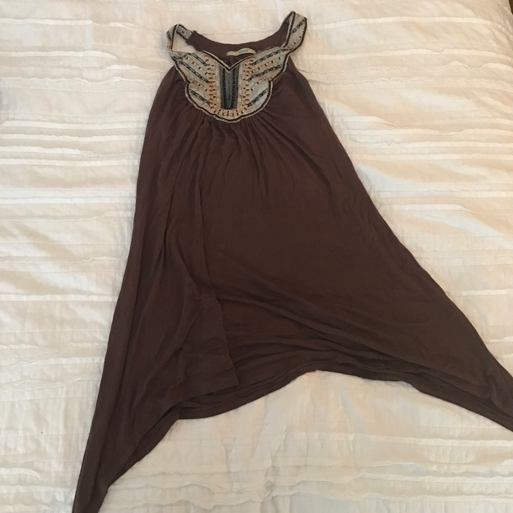 Boho Brown Racer Back Tank Top with Embroidery
