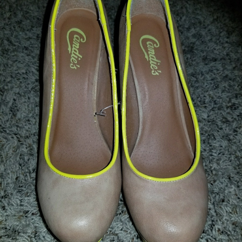 Tan and neon heels