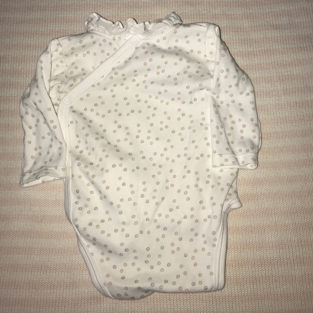 Jacadi Pink Dot Long Sleeved Ruffle Onesie 3 Mo