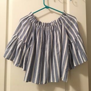 Blue and white striped off the shoulder top