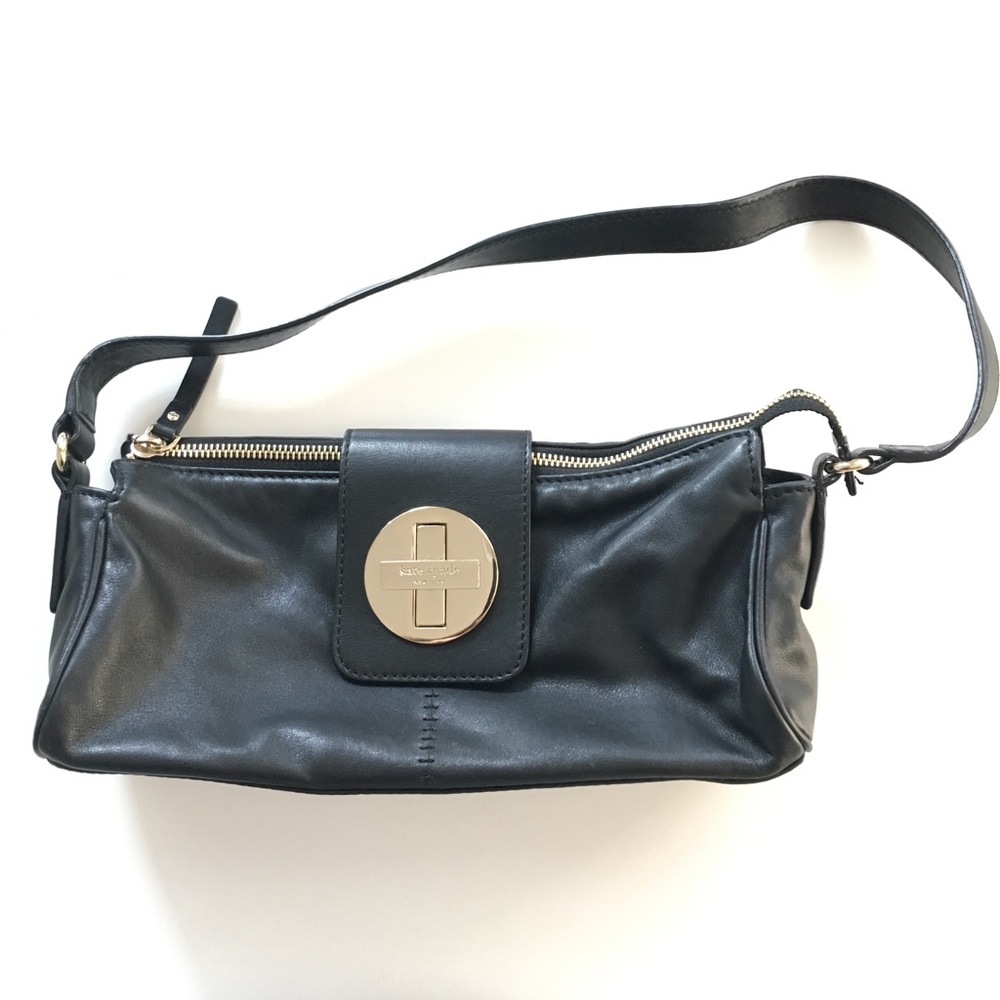 Kate Spade black leather turnlock handbag
