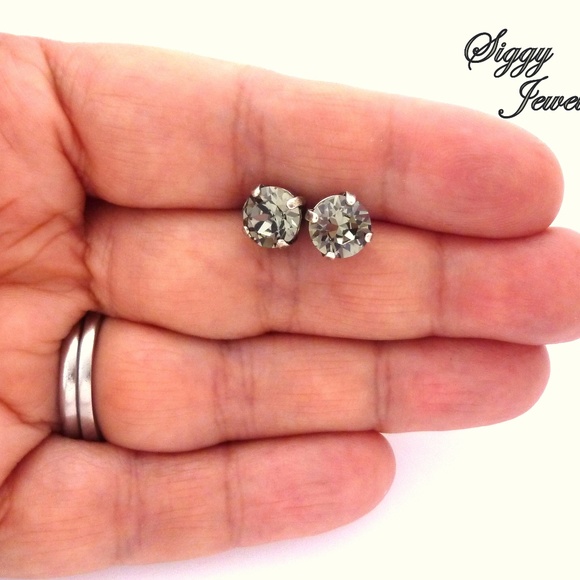 Swarovski Crystal 8mm Black Diamond Stud Earrings - Picture 5 of 9