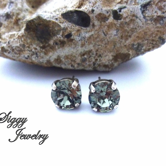Swarovski Crystal 8mm Black Diamond Stud Earrings - Picture 7 of 9