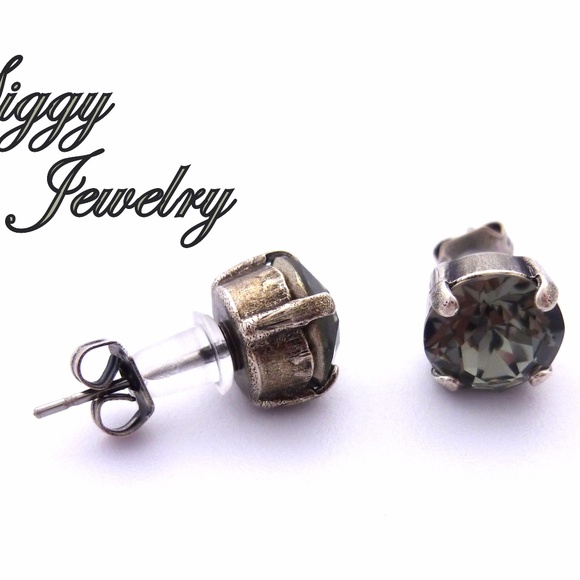 Swarovski Crystal 8mm Black Diamond Stud Earrings - Picture 6 of 9