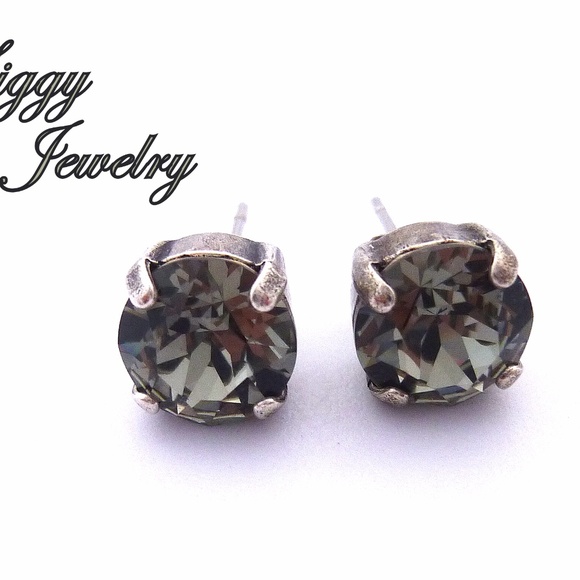 Swarovski Crystal 8mm Black Diamond Stud Earrings - Picture 4 of 9